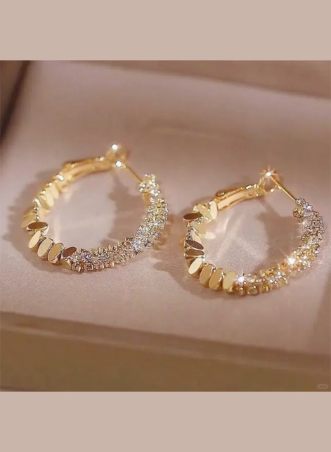 Golden Diamond rotating Shape Unique Hoop Earrings For Women Diamond-Like Shimmer Niche And Luxury High-End Ear Jewelry 925 Silver Needle  - Image 2