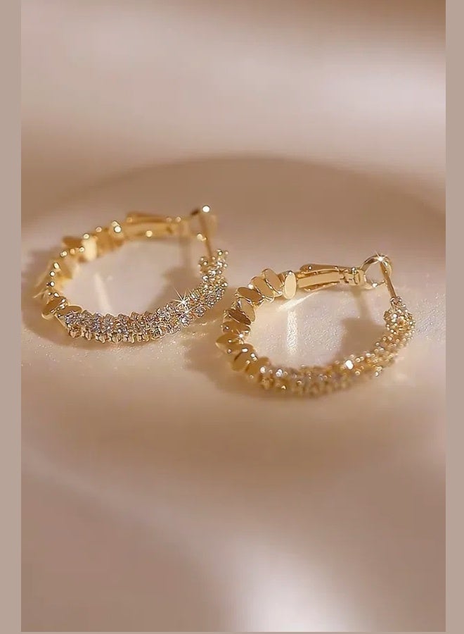 Golden Diamond rotating Shape Unique Hoop Earrings For Women Diamond-Like Shimmer Niche And Luxury High-End Ear Jewelry 925 Silver Needle  - Image 1