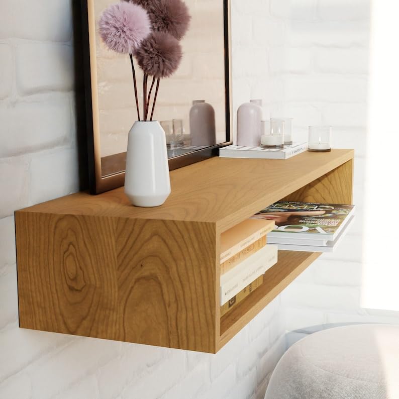 carpentray Tv Wooden Wall Mounted TV Unit, TV Cabinetl, TV Cabinet for Wall, TV Stand Unit for Living Room, Set Top Box Stand -TV Cabinet (Light Brown) - Image 1