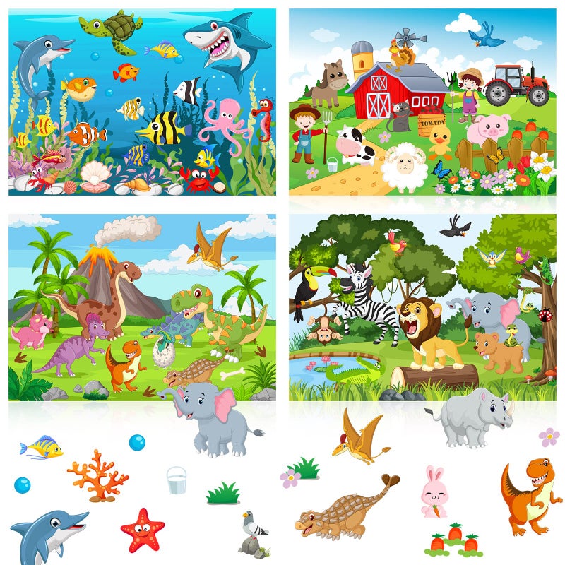 Spakon 32 Sheets Scene Stickers for Kids Make Your Own Animal Mix and Match Stickers DIY Jungle Farm Dinosaur Theme Reusable for Birthday Suppliers Children Students Party Favor - Image 3