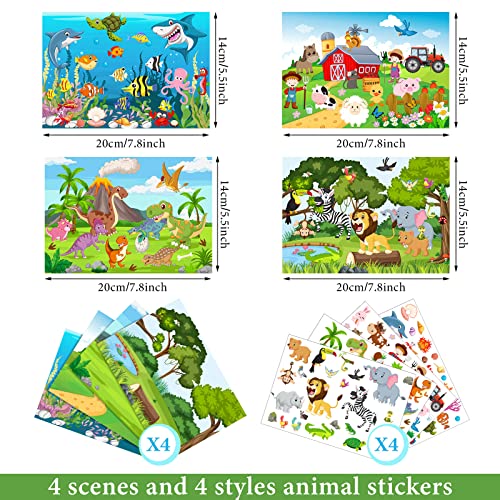 Spakon 32 Sheets Scene Stickers for Kids Make Your Own Animal Mix and Match Stickers DIY Jungle Farm Dinosaur Theme Reusable for Birthday Suppliers Children Students Party Favor - Image 5