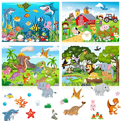 Spakon 32 Sheets Scene Stickers for Kids Make Your Own Animal Mix and Match Stickers DIY Jungle Farm Dinosaur Theme Reusable for Birthday Suppliers Children Students Party Favor - Image 1