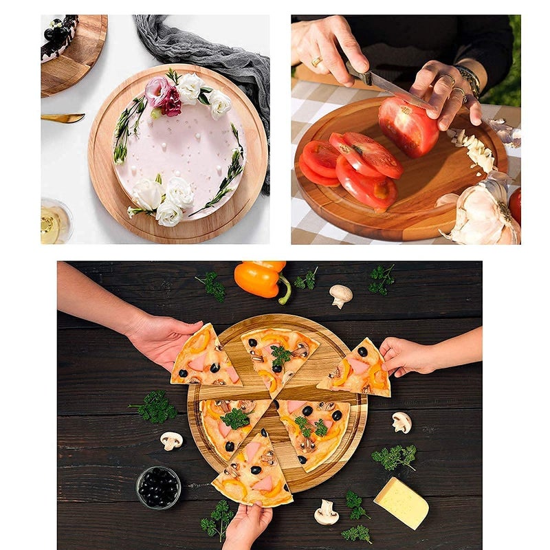 FING Playwood Chopping Board for Kitchen Round MultiPurpose Bamboo Wooden Cheese BoardFruit Vegetable Chopping Cutting Slicing Board PadWood Chopper PlatePizza Serving Tray - Image 2