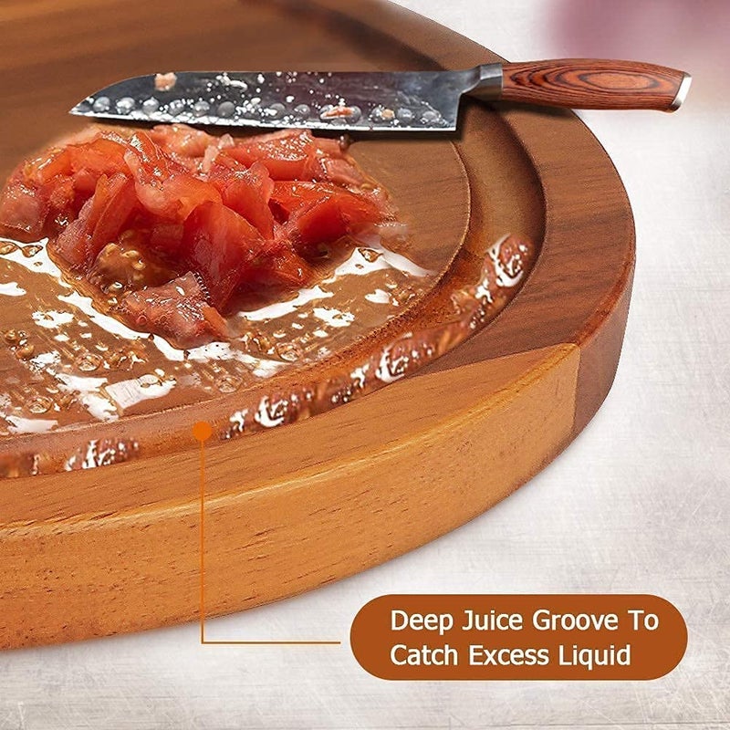 FING Playwood Chopping Board for Kitchen Round MultiPurpose Bamboo Wooden Cheese BoardFruit Vegetable Chopping Cutting Slicing Board PadWood Chopper PlatePizza Serving Tray - Image 5