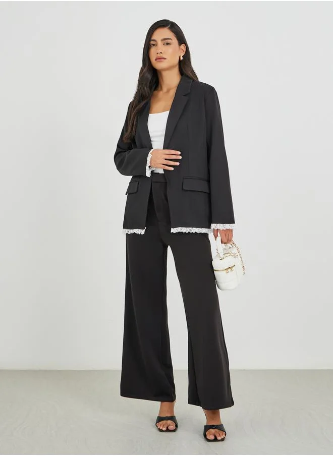 ستايلي Styli Solid Regular Fit Lace Trim Blazer
