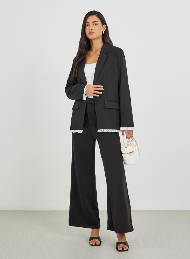 Styli Solid Regular Fit Lace Trim Blazer - Image 2