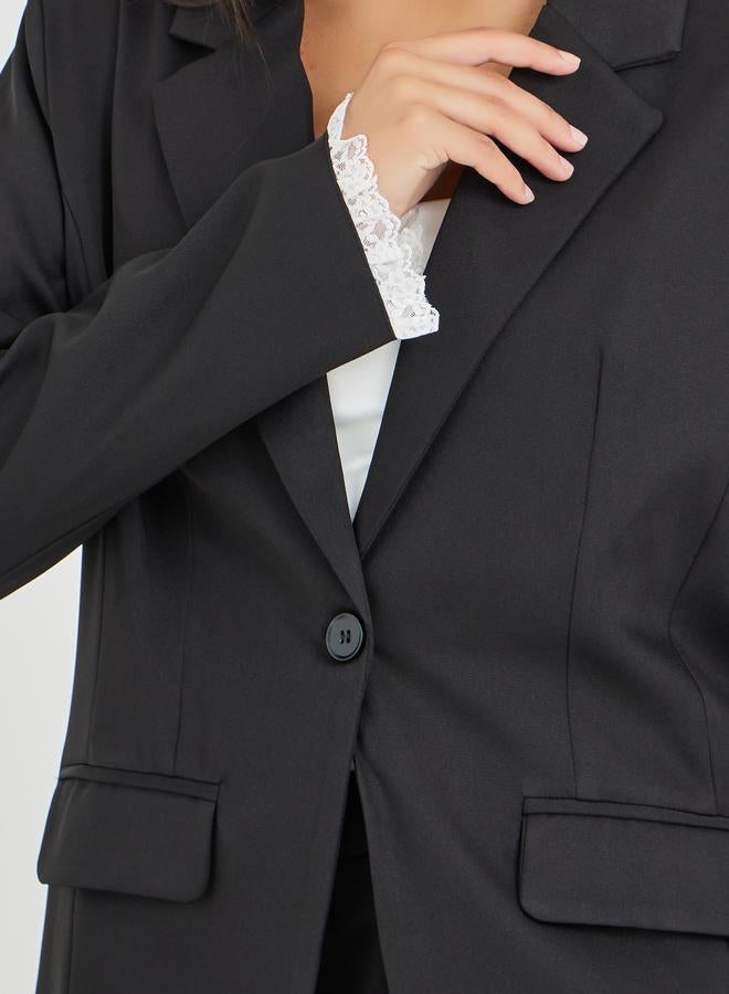 Styli Solid Regular Fit Lace Trim Blazer - Image 3