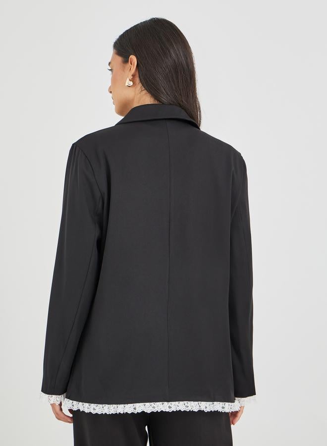 Styli Solid Regular Fit Lace Trim Blazer - Image 4