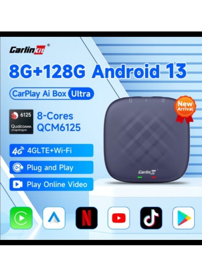 Carlinkit - Android 13.0 Carlin kit CarPlay Ai Box 8+128GB Ultra Series With Powerful Qualcomm QCM6125, Comes with Android Auto Google Play Store - Image 1