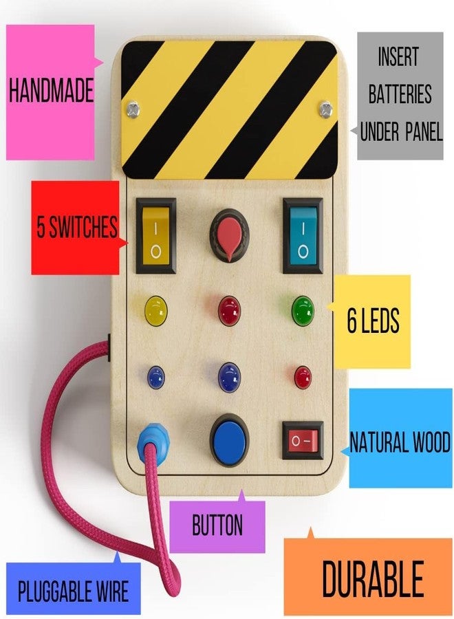 Crown Display Montessori Busy Board for Toddlers - Wooden Sensory Toys for Toddlers - Toys for Autistic Children with LED Light Up Buttons Pluggable Wires Baby Gifts - Educational Learning Fidget Toy - Image 3