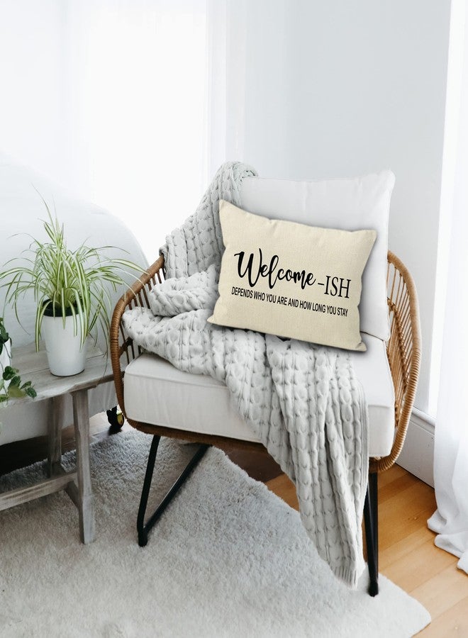Liosei YUESHARE Farmhouse Rustic Welcome Welcome-ish Funny Quotes Linen Throw Pillow Cover, Housewarming Gifts for Home Porch Sofa Decorations Decor (12 x 20 Inch) - Image 2