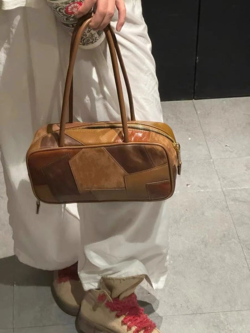 24 High Quality Padded Bag Series Boston Bowling Bag Coloring Stitching First Layer Cowhide Briefcase Shoulder Bag - Image 2