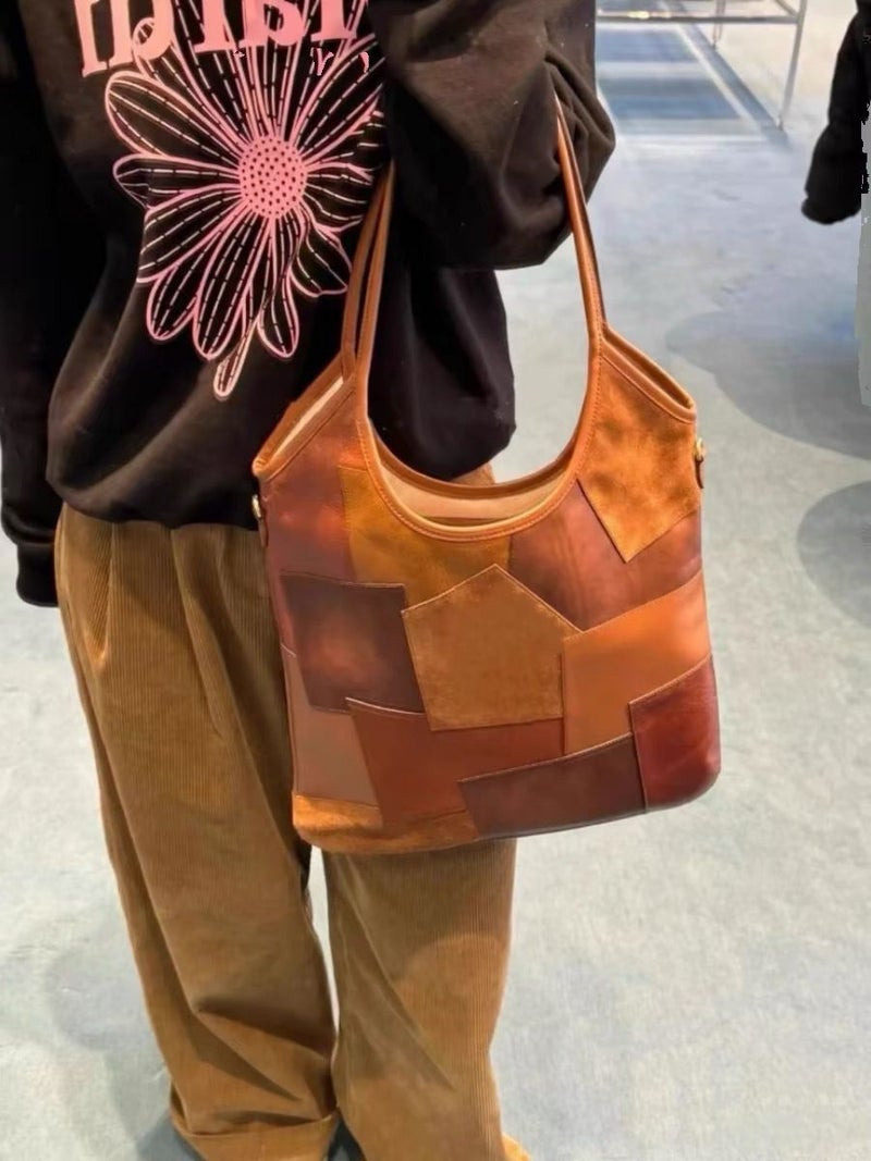 24 High Quality Padded Bag Series Boston Bowling Bag Coloring Stitching First Layer Cowhide Briefcase Shoulder Bag - Image 4