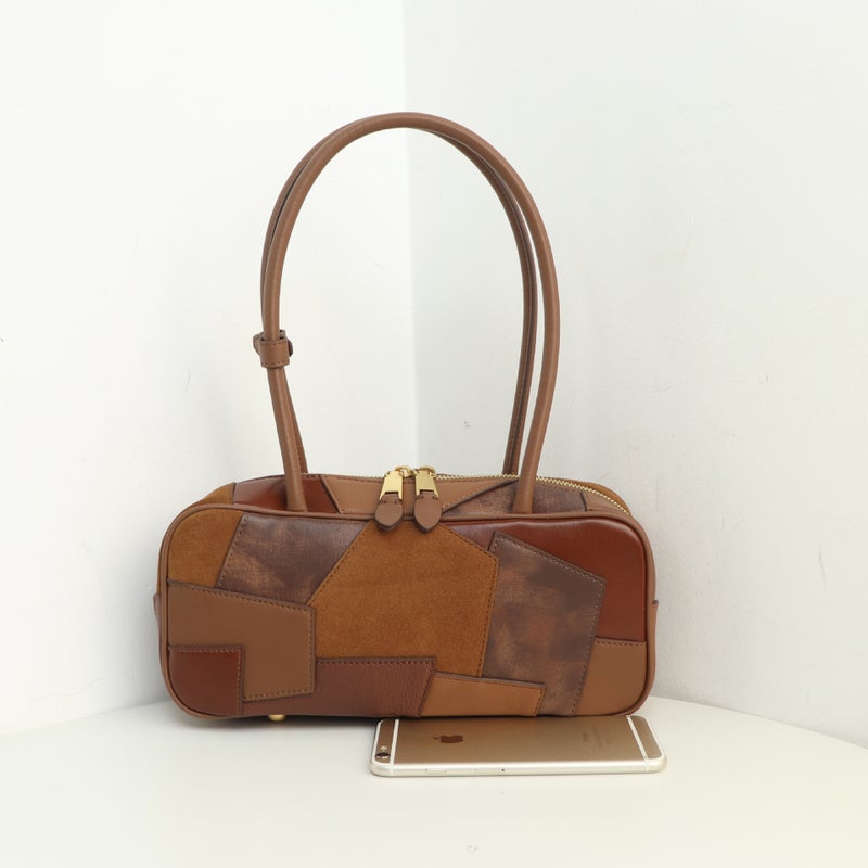 24 High Quality Padded Bag Series Boston Bowling Bag Coloring Stitching First Layer Cowhide Briefcase Shoulder Bag - Image 1