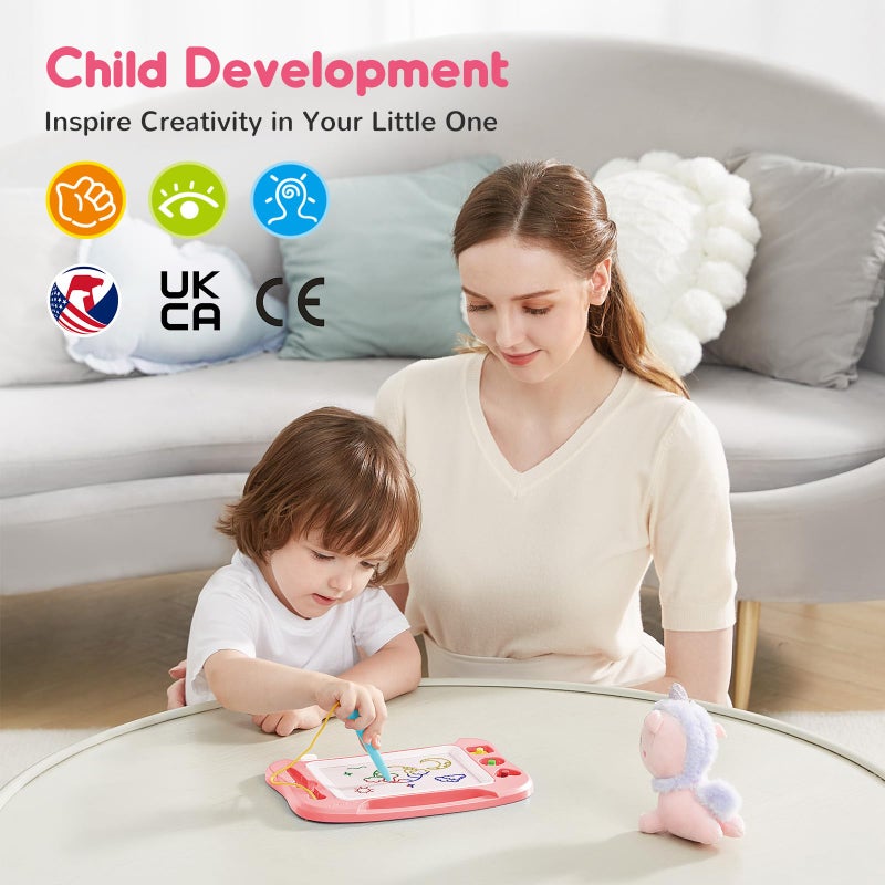 SGILE Magnetic Drawing Board for Kids, Toddlers Toys for 1 2 3 Year Old â€“ 9.8Ã—7.1in Doodle, Etch & Sketch Pad with 4 Stamps, Learning and Educational Toys for Boys Girls Birthday Gift, Light Pink - Image 3