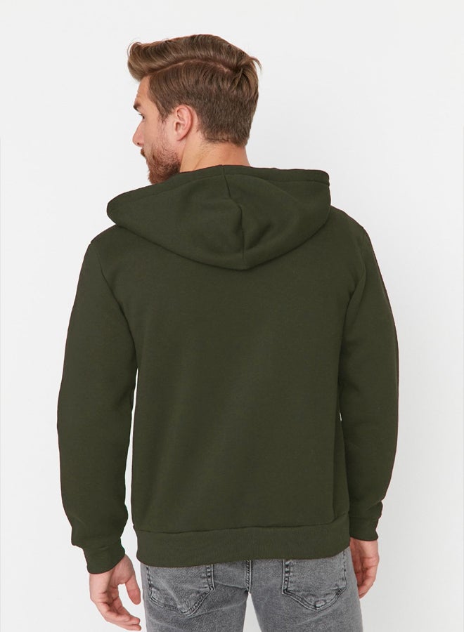 trendyol Khaki Regular/Normal Cut Hooded Slogan Printed Sweatshirt - Image 4