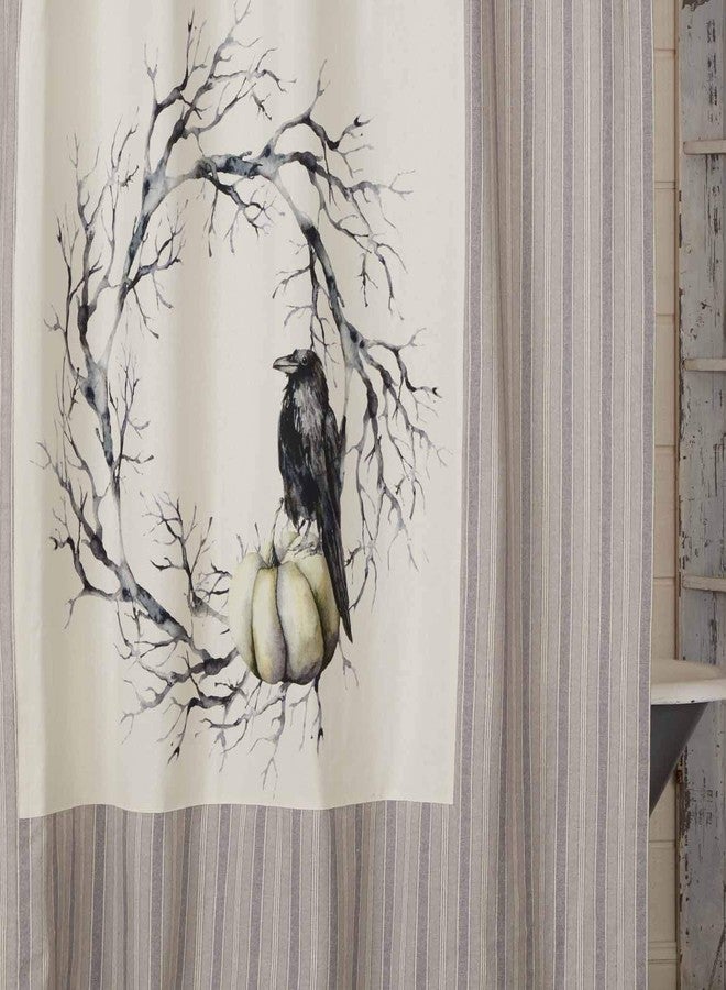 Piper Classics Midnight Moon Wreath Shower Curtain, 72" x 72", Spooky Halloween Wreath with Crow and Pumpkin on Grain Sack Stripes, Farmhouse Décor - Image 4