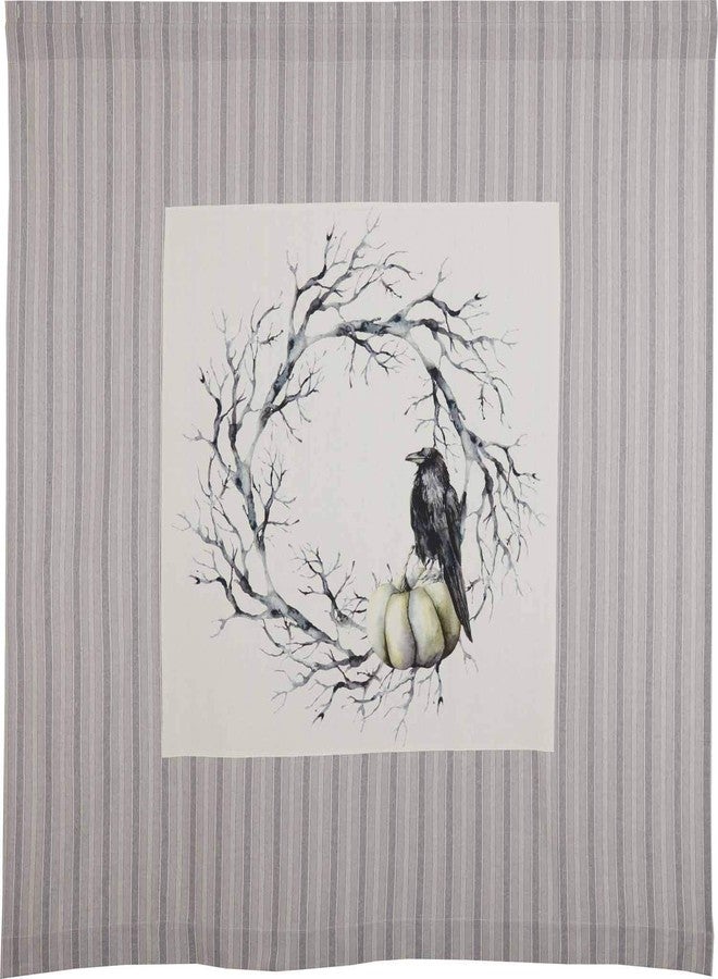 Piper Classics Midnight Moon Wreath Shower Curtain, 72" x 72", Spooky Halloween Wreath with Crow and Pumpkin on Grain Sack Stripes, Farmhouse Décor - Image 2
