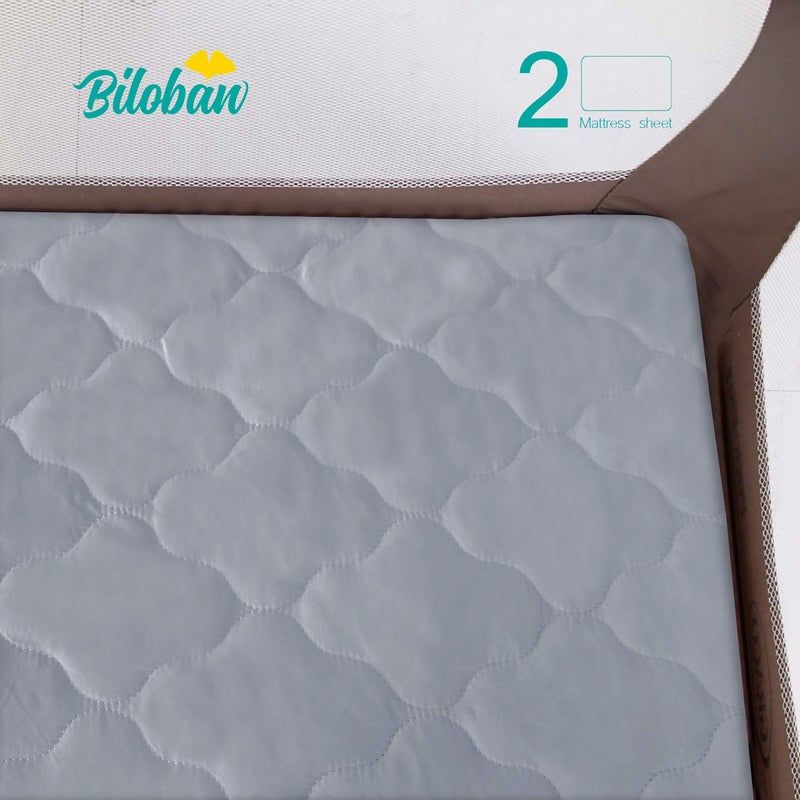 Biloban Pack and Play Sheets Mattress Pad Protector Fitted Waterproof Playard Mattress Cover, Compatible with Graco Pack n Play & Dream On Me & Pamo Babe, Playpen/Playard Sheet Quilted, Gray, 39" x 27" - Image 5