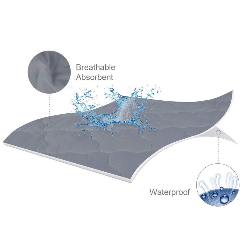 Biloban Pack and Play Sheets Mattress Pad Protector Fitted Waterproof Playard Mattress Cover, Compatible with Graco Pack n Play & Dream On Me & Pamo Babe, Playpen/Playard Sheet Quilted, Gray, 39" x 27" - Image 3