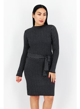 T Tahari Women Long Sleeves Textured Midi Dress, Black  - Image 1