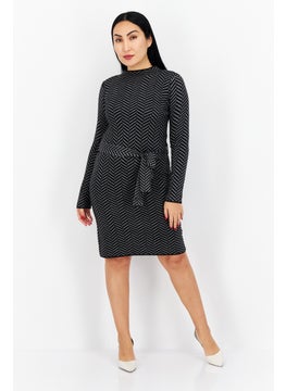 T Tahari Women Long Sleeves Textured Midi Dress, Black  - Image 4