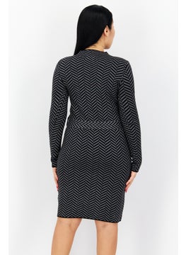T Tahari Women Long Sleeves Textured Midi Dress, Black  - Image 3