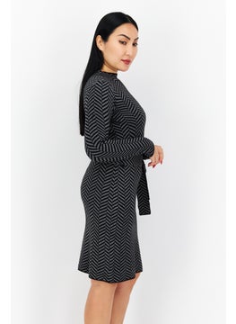 T Tahari Women Long Sleeves Textured Midi Dress, Black  - Image 2