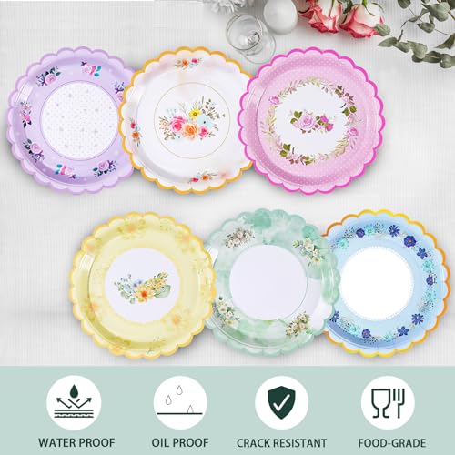 Tyzarglef 48 PCS Floral Paper Plates for Tea Party Decorations, 7 inch Disposable dessert plates for Bridal Shower, Garden, Wedding, Mother's Day Afternoon Tea Party - Image 3
