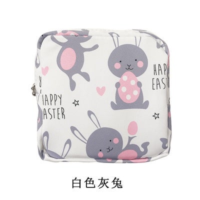 Mini Sanitary Pad Organizer Pouch for Girls Gray rabbit 