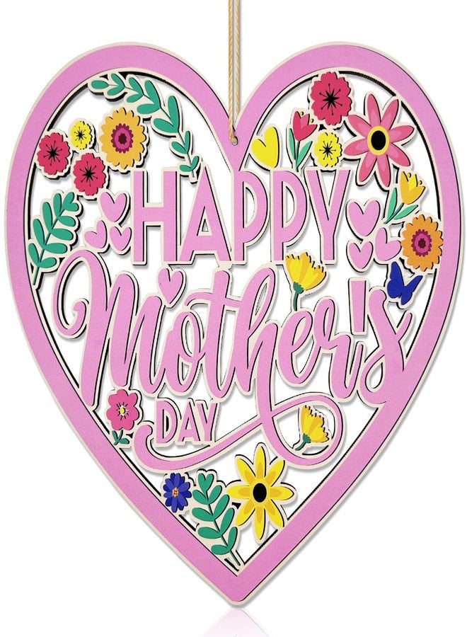 Haimimall Mother's Day Decorations Happy Mother's Day Wooden Sign Carnation Flowers Heart-Shaped Wooden Hanging Decor for Mothers Day - Image 2