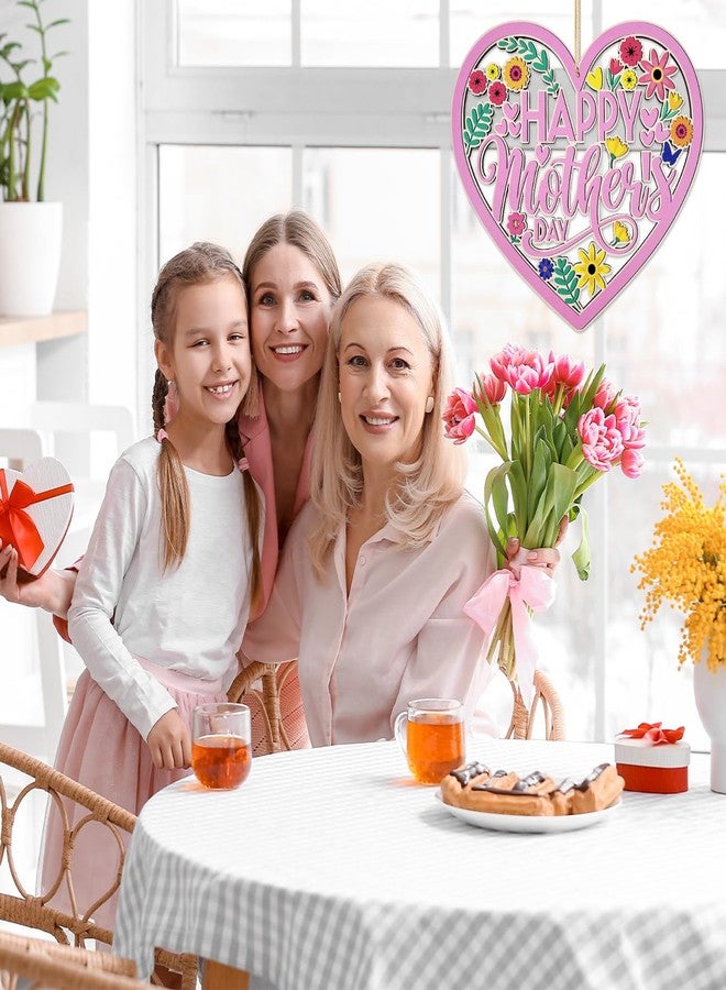 Haimimall Mother's Day Decorations Happy Mother's Day Wooden Sign Carnation Flowers Heart-Shaped Wooden Hanging Decor for Mothers Day - Image 5