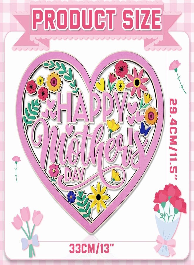 Haimimall Mother's Day Decorations Happy Mother's Day Wooden Sign Carnation Flowers Heart-Shaped Wooden Hanging Decor for Mothers Day - Image 3