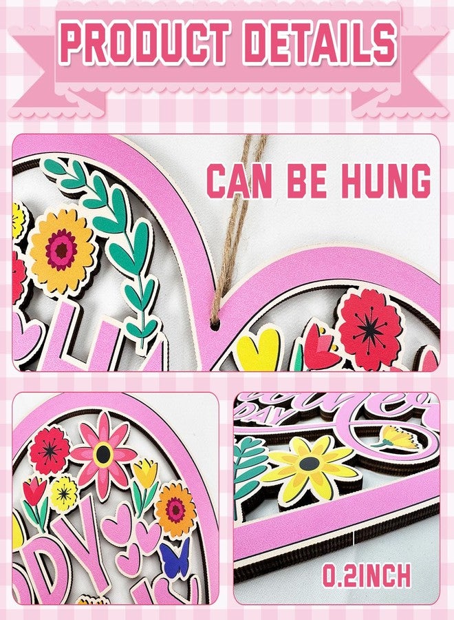 Haimimall Mother's Day Decorations Happy Mother's Day Wooden Sign Carnation Flowers Heart-Shaped Wooden Hanging Decor for Mothers Day - Image 4