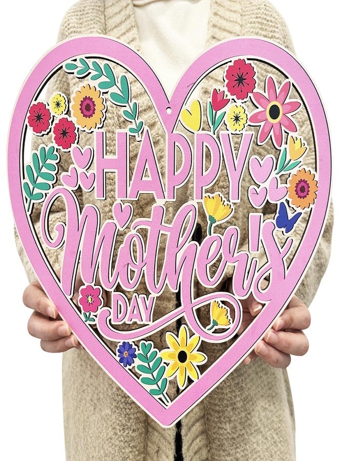 Haimimall Mother's Day Decorations Happy Mother's Day Wooden Sign Carnation Flowers Heart-Shaped Wooden Hanging Decor for Mothers Day - Image 1