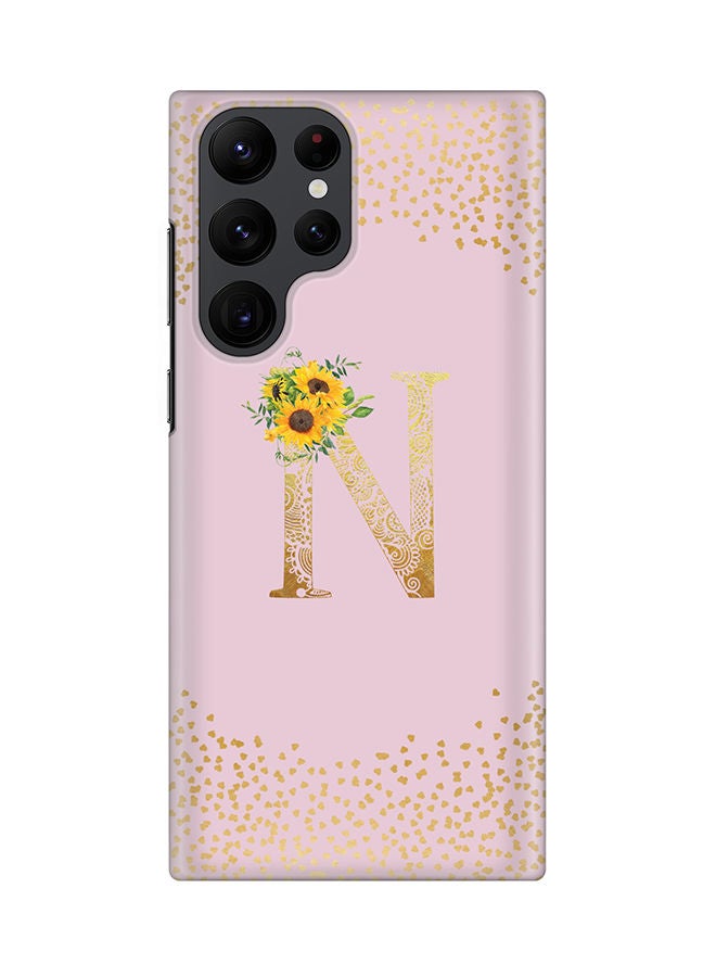 Stylizedd Monogram Slim Cover for Samsung Galaxy S22 Ultra 5G Case Custom Initials Letter Floral Pattern Snap Series Mobile Cover Matte Alphabet  - N (Pink) - Image 1