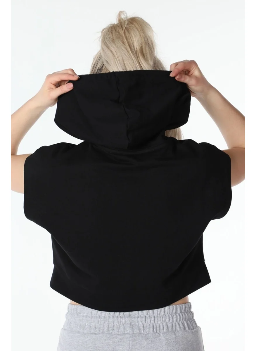 Defy'S Women's Printed Hooded Crop Sweat Black