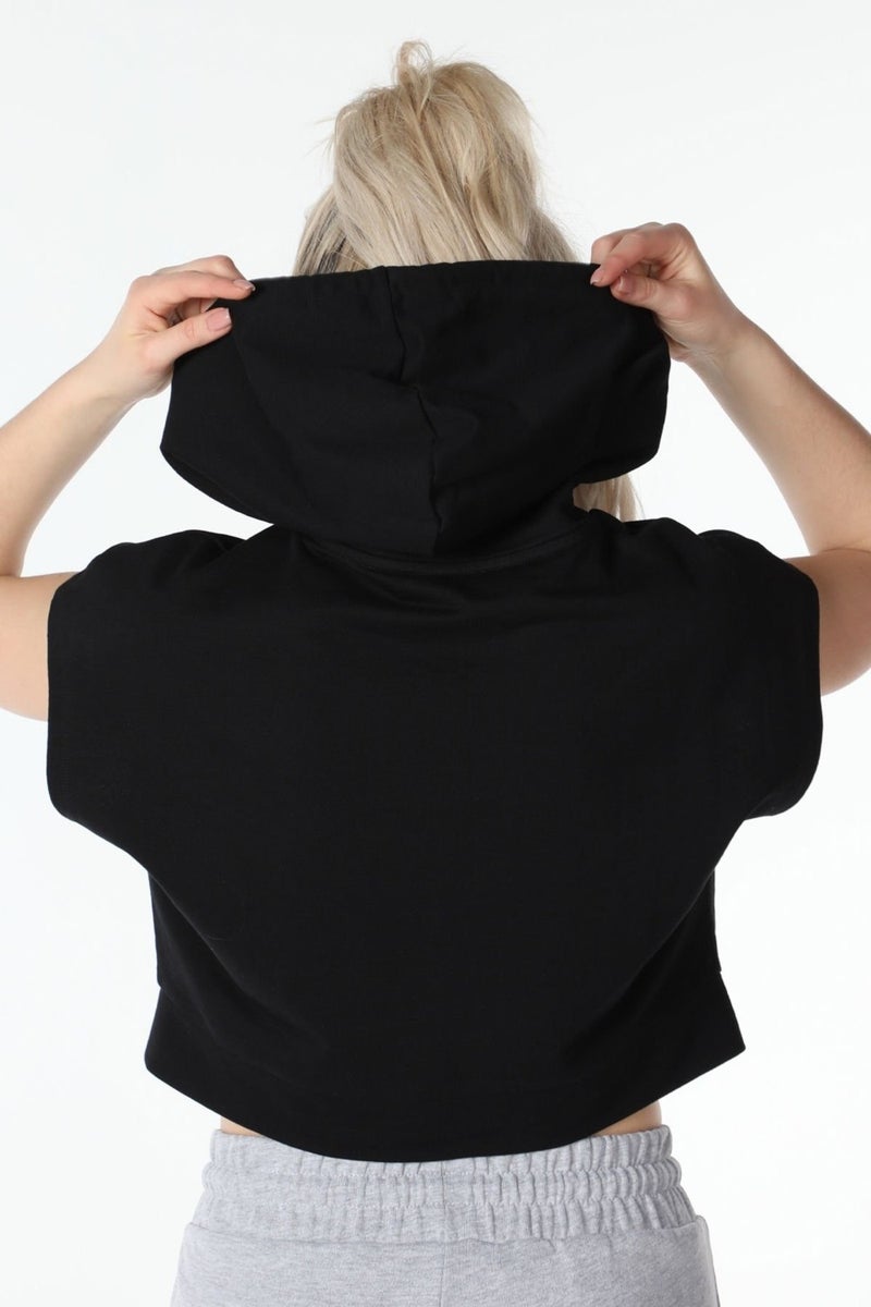 Defy's Women's Printed Hooded Crop Sweat Black  - Image 3