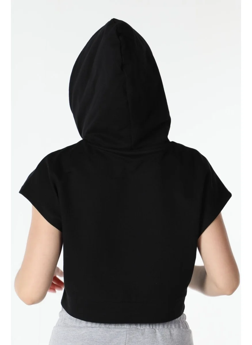 Defy'S Women's Printed Hooded Crop Sweat Black