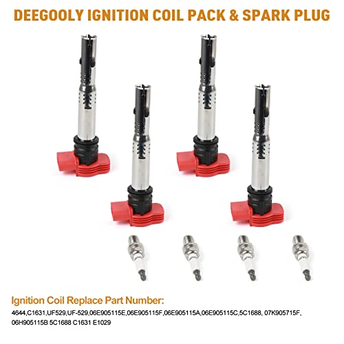 DEEGOOLY 4PCS UF529 Ignition Coils & Iridium Spark Plugs Compatible with 2014-2016 Au-Di Q7 S6 Go-lf Je-tta CC Volk-swagen Allroad & Quattro Eos Replace OE 06E905115E 06H905115B - Image 2