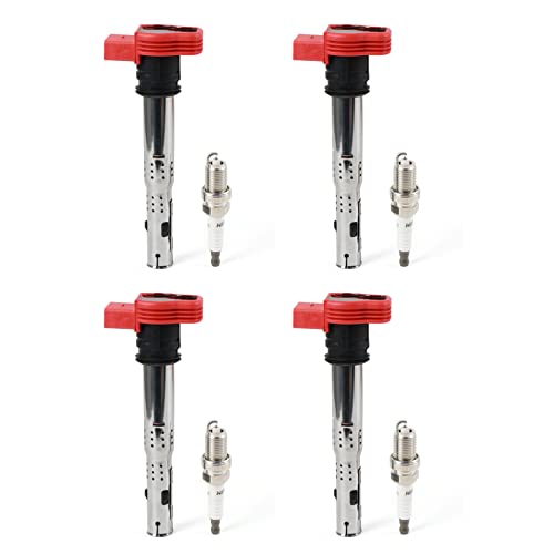 DEEGOOLY 4PCS UF529 Ignition Coils & Iridium Spark Plugs Compatible with 2014-2016 Au-Di Q7 S6 Go-lf Je-tta CC Volk-swagen Allroad & Quattro Eos Replace OE 06E905115E 06H905115B - Image 1