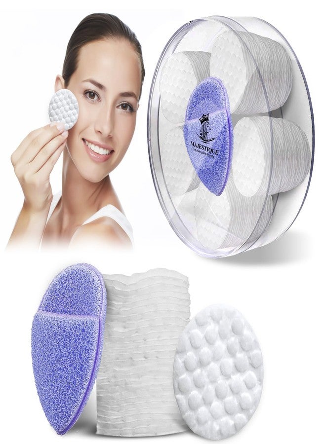 Majestique Makeup Cotton Pads, Facial Eye Makeup Remover Pads, Natural Premium Round Cotton Puff, Double-Side Save Water Soft Gentle Makeup Tools with Free Reusable Face Sponge (101 Pcs) - Image 1