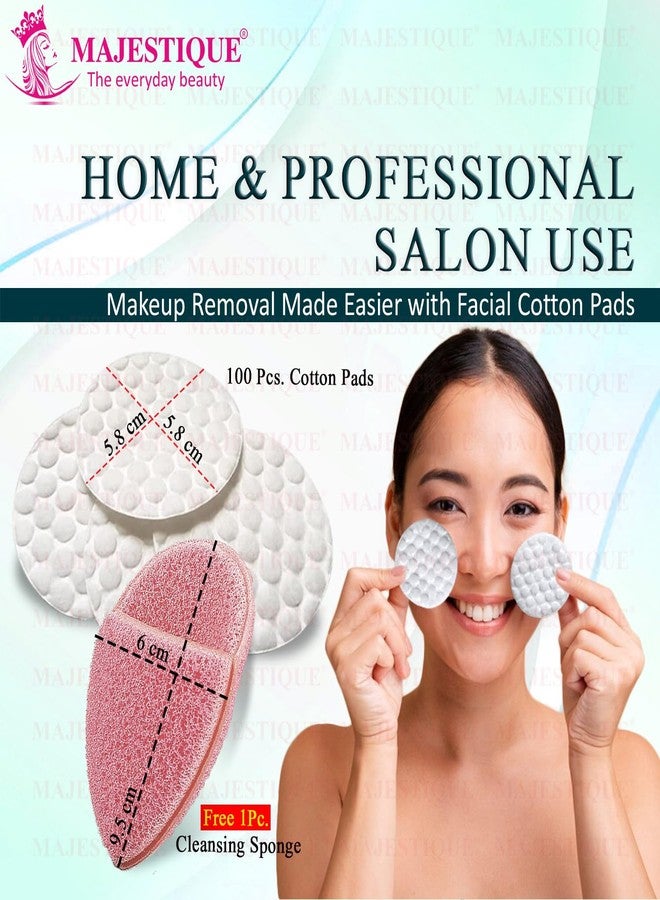 Majestique Makeup Cotton Pads, Facial Eye Makeup Remover Pads, Natural Premium Round Cotton Puff, Double-Side Save Water Soft Gentle Makeup Tools with Free Reusable Face Sponge (101 Pcs) - Image 5