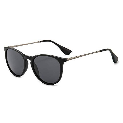 SUNGAIT Premium Vintage Round Sunglasses for Women Men Classic Retro Trendy Style (Black Frame(Matte Finish)/Polarized Grey Lens) 1567 PGHKH - Image 1