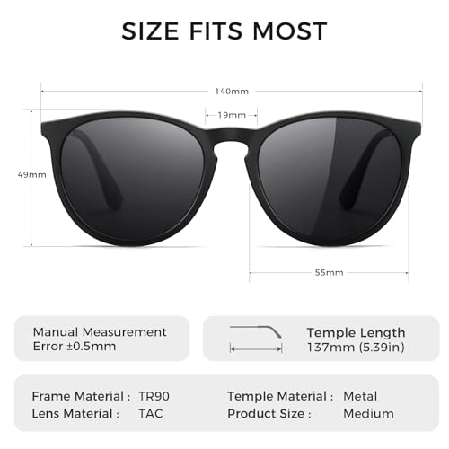 SUNGAIT Premium Vintage Round Sunglasses for Women Men Classic Retro Trendy Style (Black Frame(Matte Finish)/Polarized Grey Lens) 1567 PGHKH - Image 5