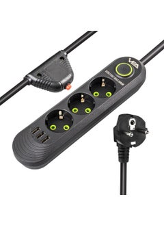 VEA VA-21557 3 x USB 3-Plus 1.5 Meter Surge Protected Socket Black  - Image 1