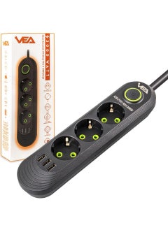 VEA VA-21557 3 x USB 3-Plus 1.5 Meter Surge Protected Socket Black  - Image 4