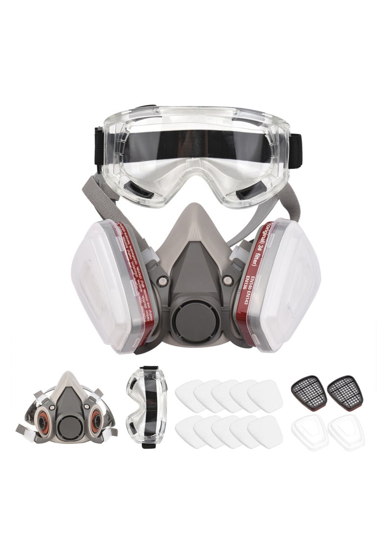 Generic Reusable Respirator Half Facepiece Gas Mask Breathing Protection Respirators with Safety Goggles for Painting Organic Vapor Welding Polishing Woodworking and Other Work Protection  - Image 1