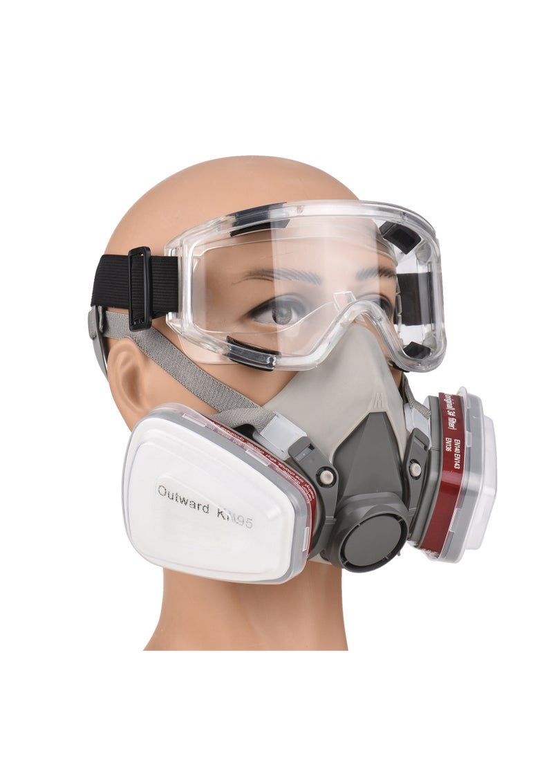 Generic Reusable Respirator Half Facepiece Gas Mask Breathing Protection Respirators with Safety Goggles for Painting Organic Vapor Welding Polishing Woodworking and Other Work Protection  - Image 2