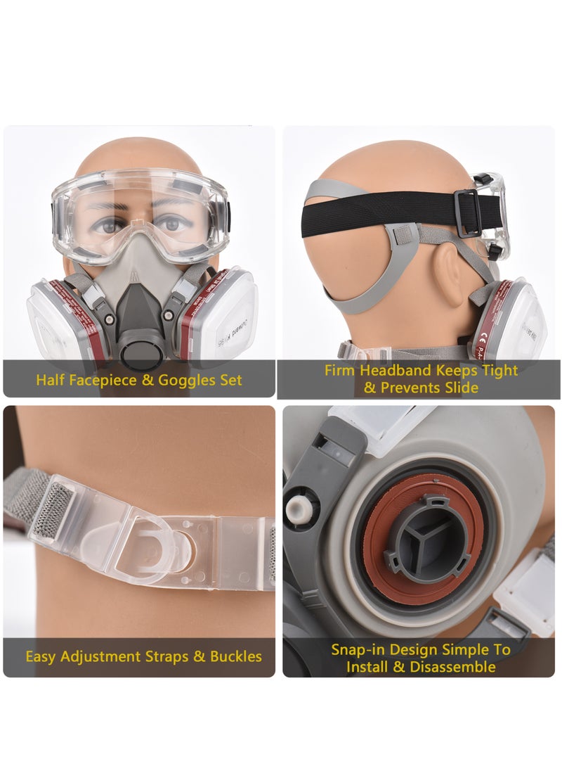 Generic Reusable Respirator Half Facepiece Gas Mask Breathing Protection Respirators with Safety Goggles for Painting Organic Vapor Welding Polishing Woodworking and Other Work Protection  - Image 5